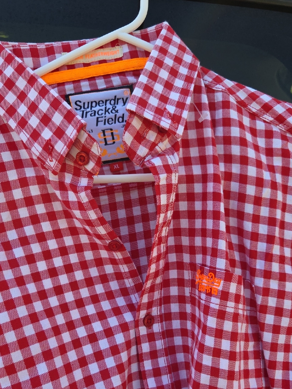 Superdry Men’s Red and White Gingham Button-Down Shirt